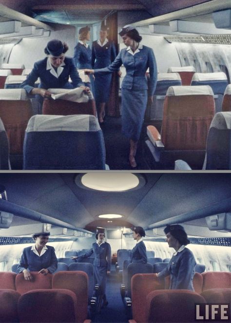 Pan Am flight attendants on board a Boeing 707 | Flight attendant life,  Vintage airlines, Pan american airlines