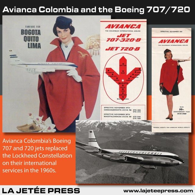 Boeing 707-320 Avianca advertisement with stewardess | La jetee press