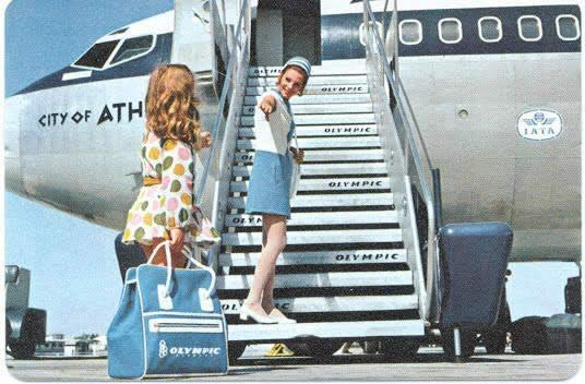 Olympic Airlines Stewardess Uniform by Pierre Cardin - Vintage Airliners | Boeing 707-384B SX-DBA City of Athens