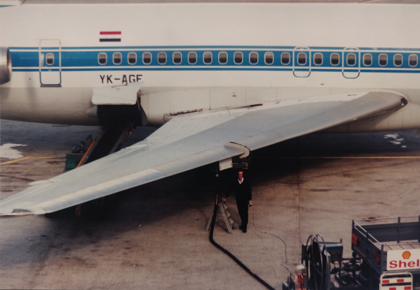 Boeing 727-200 | Syrian Airlines | YK-AGF | 727-200 refuelled at Schiphol airport