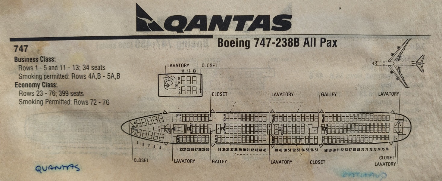 Boeing 747-200 Quantas cabin seat arrangement