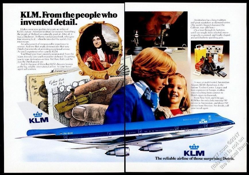 1977 KLM stewardess photo Boeing 747 'Flying Dutchman' plane vintage print  ad  El Navidon