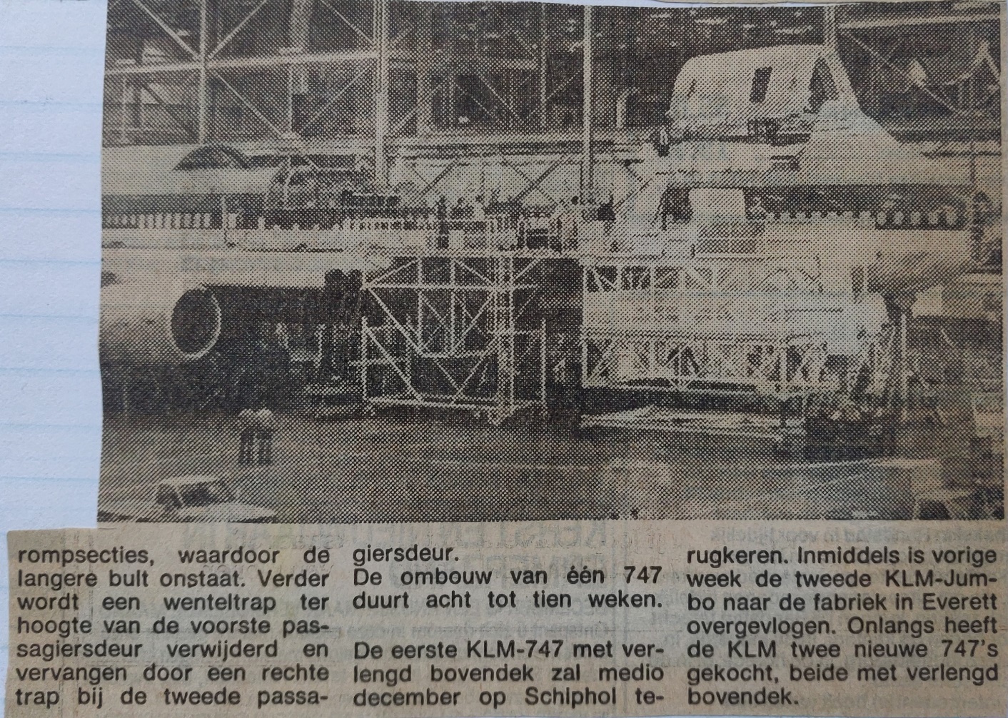 Boeing 747-300 | KLM | newspaper article extended upperdeck fitted to a KLM 747