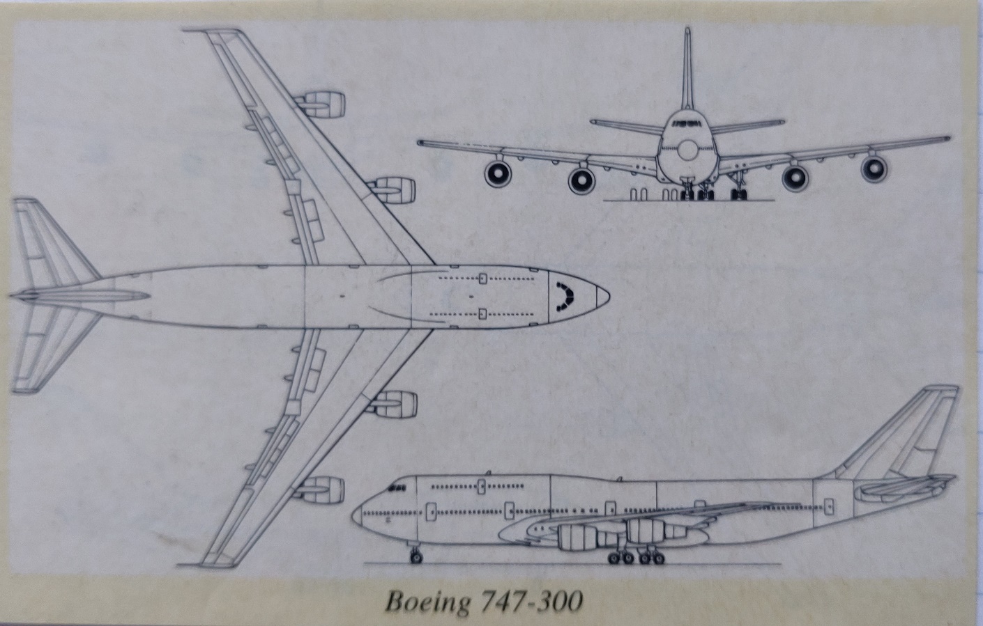 Boeing 747-300 3-side view scale drawing