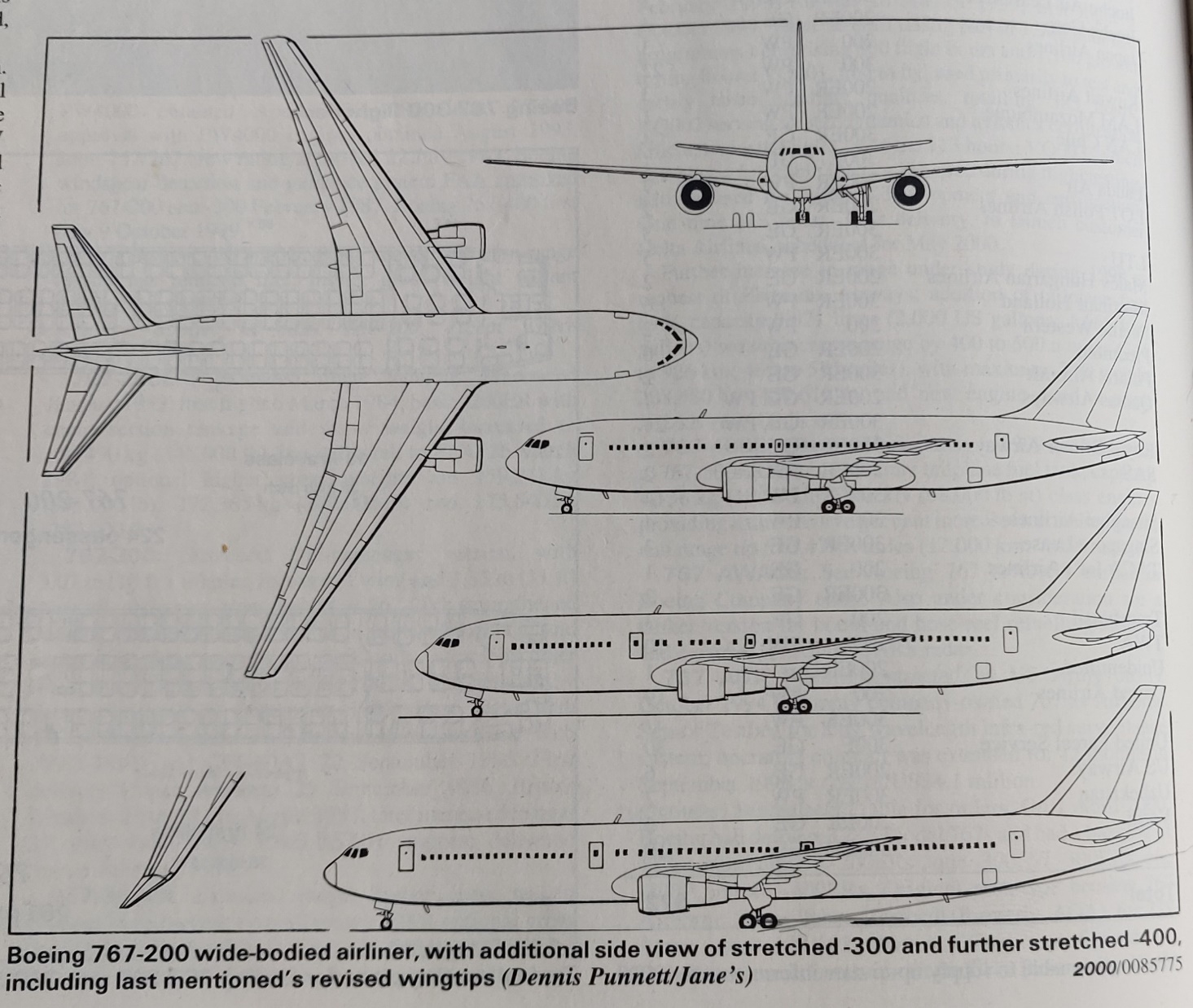 Boeing 767-400ER 3-side scale drawing