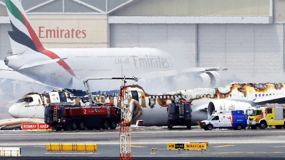 Boeing 777-300 | Emirates | A6-EMW | burned out hull at Dubai airport, August 2016