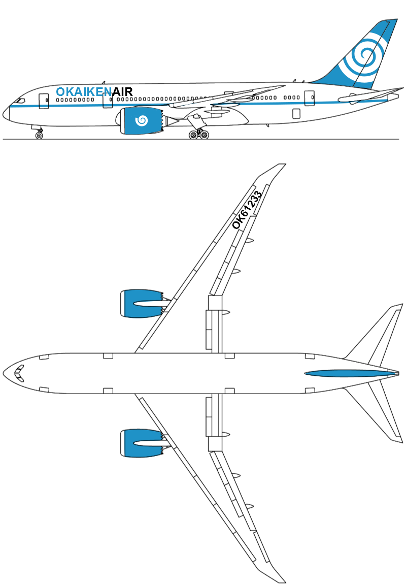 B787-800 OkaikenAir (front and top elevations) - Sourmilk's Stuff - Gallery  - Airline Empires