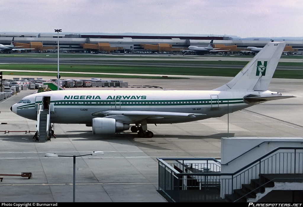 5N-AUF Nigeria Airways Airbus A310-221 photographed at London Heathrow (LHR / EGLL) by Burmarrad