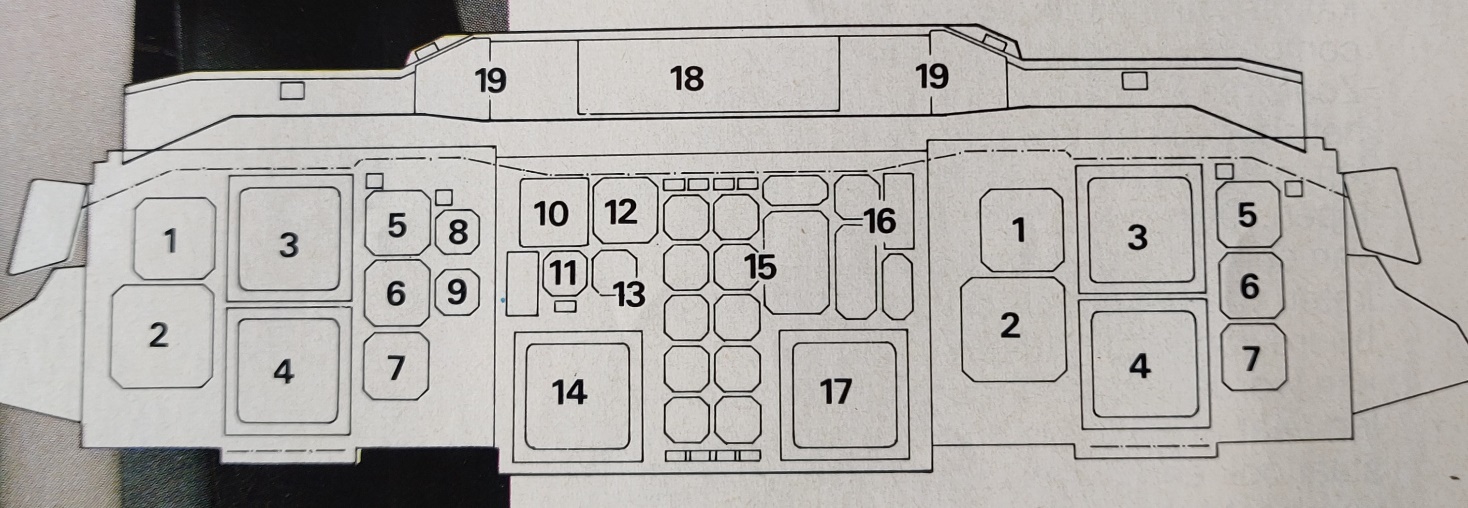 Airbus A310-200 instrument panel drawing with numbers