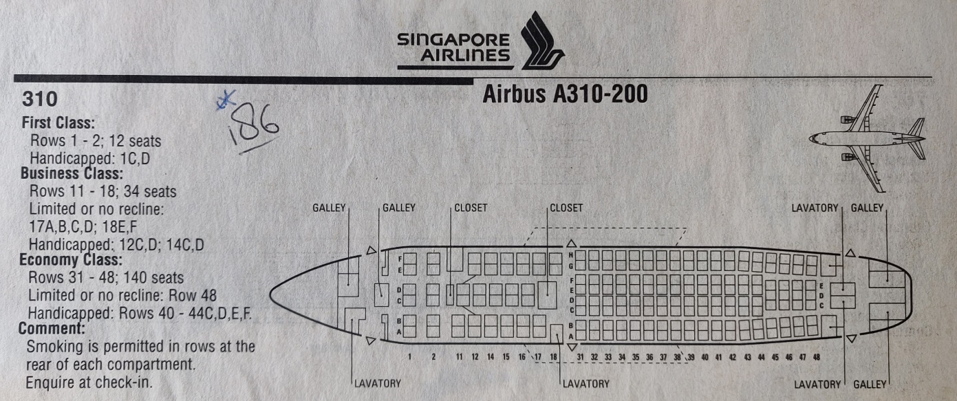 Airbus A310-200 | Singapore Airlines | cabin seat plan