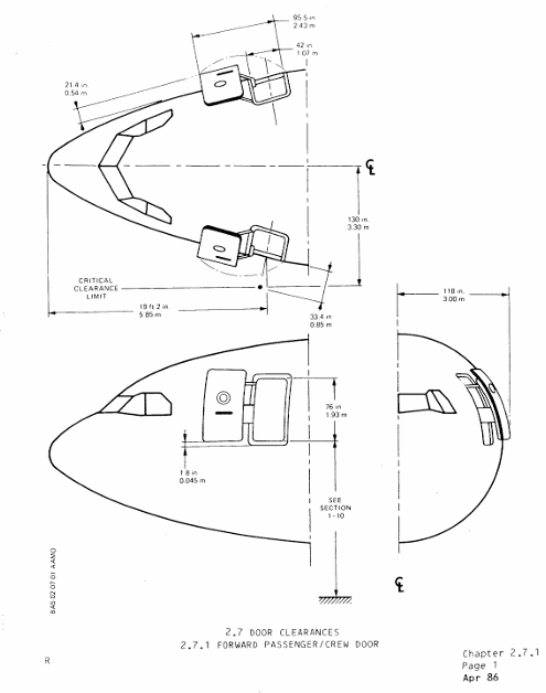 Airbus A310-200 forward passenger door scale drawing with dimensions