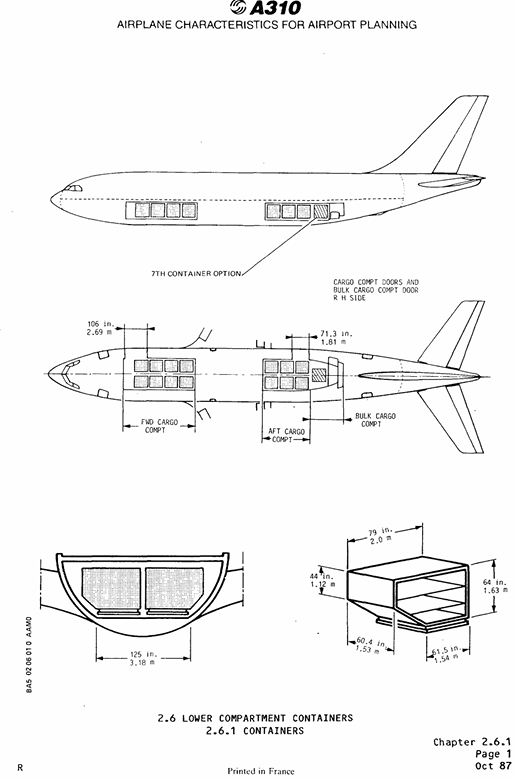 Airbus A310-200 belly cargo compartments drawing