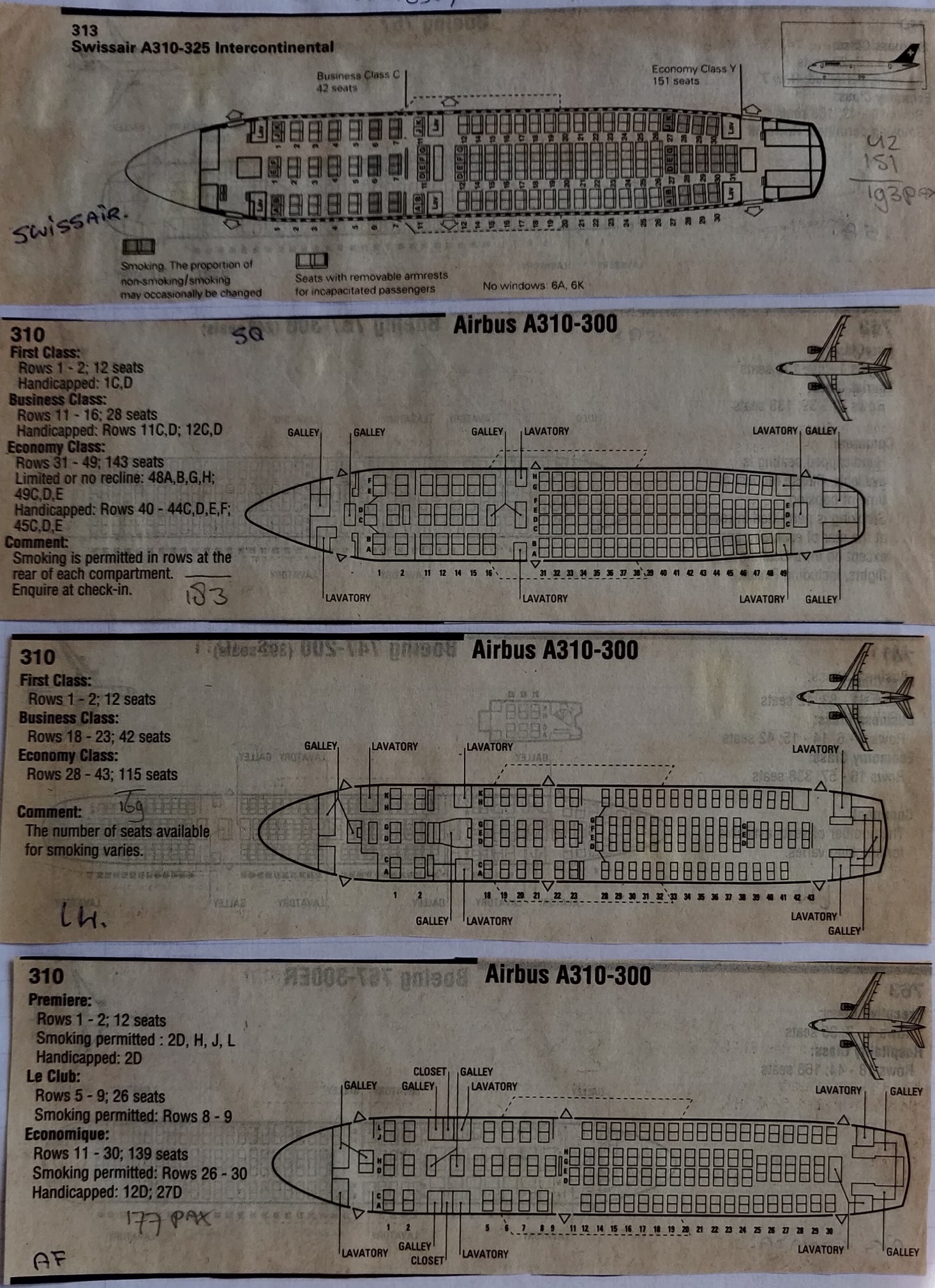  Airbus A310-300 cabin seat arrangement