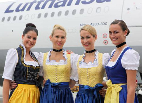 Airbus A330-300 | Lufthansa | flight attendants in dirndl in honor of the Oktoberfest