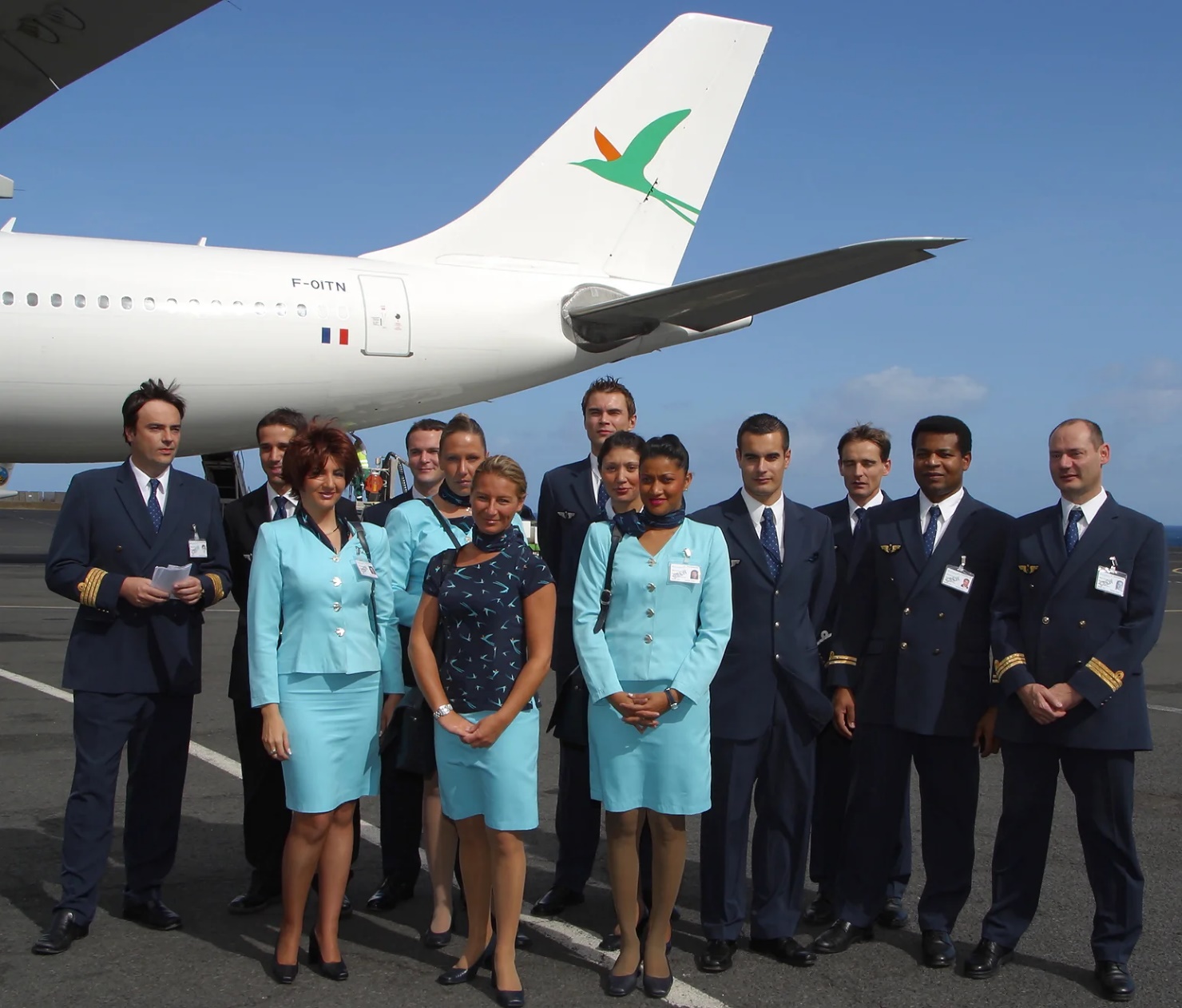 Airbus A340-200 | Air Bourbon | F-OITN | flight crew posing for the tail