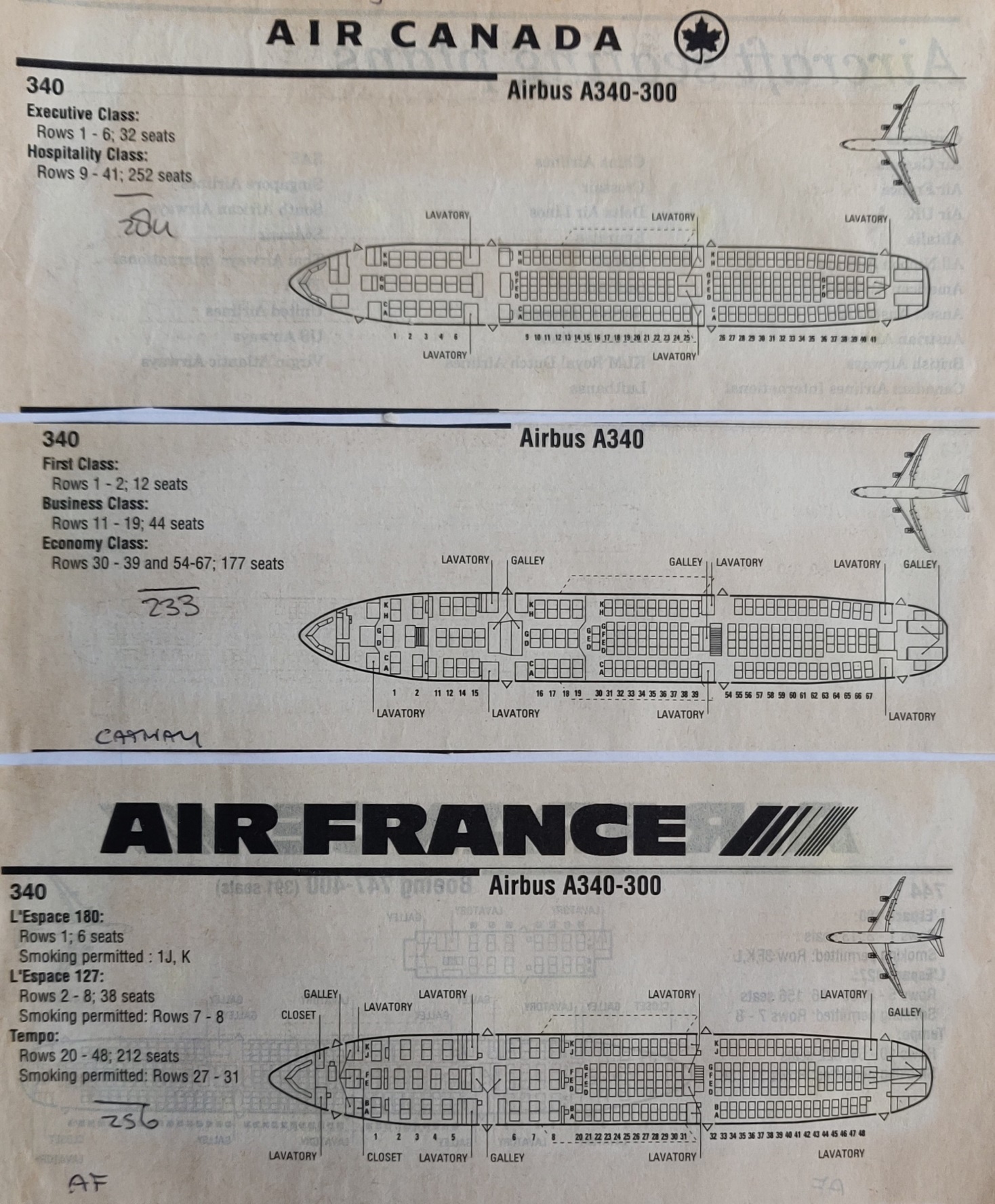 Airbus A340-300 passenger seat arrangement