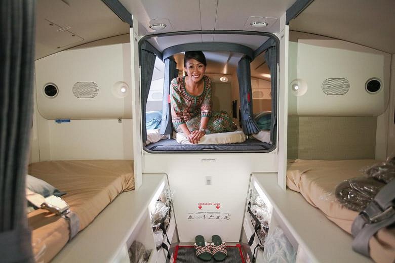 Airbus A350-900ULR crew rest compartment | Singapore Airlines | flight attendant