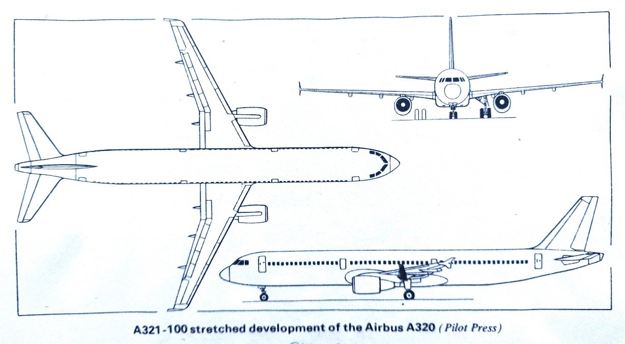 Airbus A321-100 3-side view scale drawing