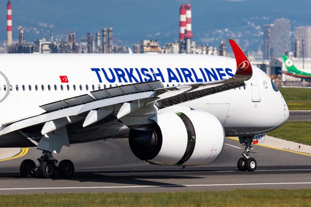 Airbus A350-900 Turkish Airlines with spoilers and flaps extended