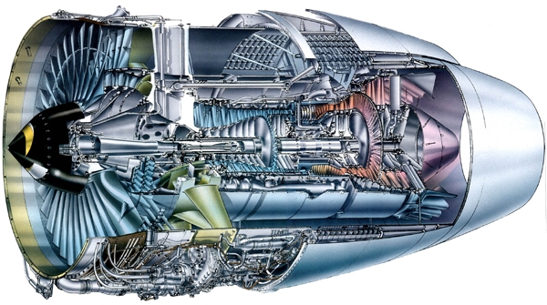 Aviadvigatel PS-90A turbofan cutaway drawing