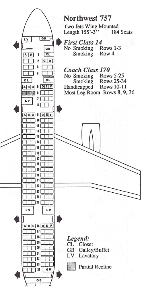 Vintage Airline Seat Map: Northwest Airlines Boeing 757-200 - Frequently  Flying