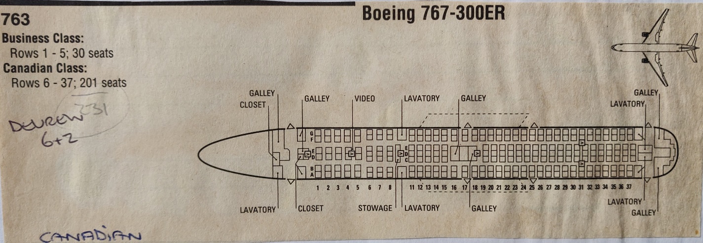 Boeing 767-300ER | Canadian | cabin seat arrangement