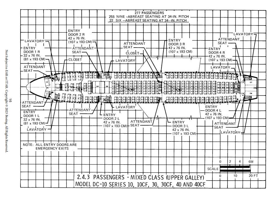 McDonnel Douglas DC-10-40 cabin seat arrangement