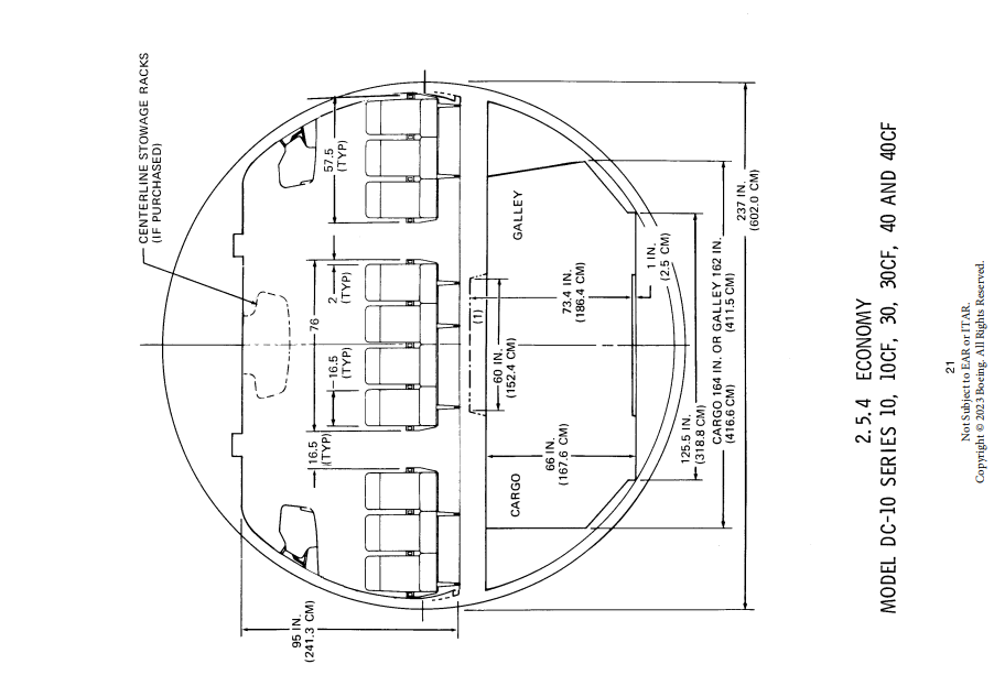 McDonnel Douglas DC-10-40 cabin cross-section scale drawing