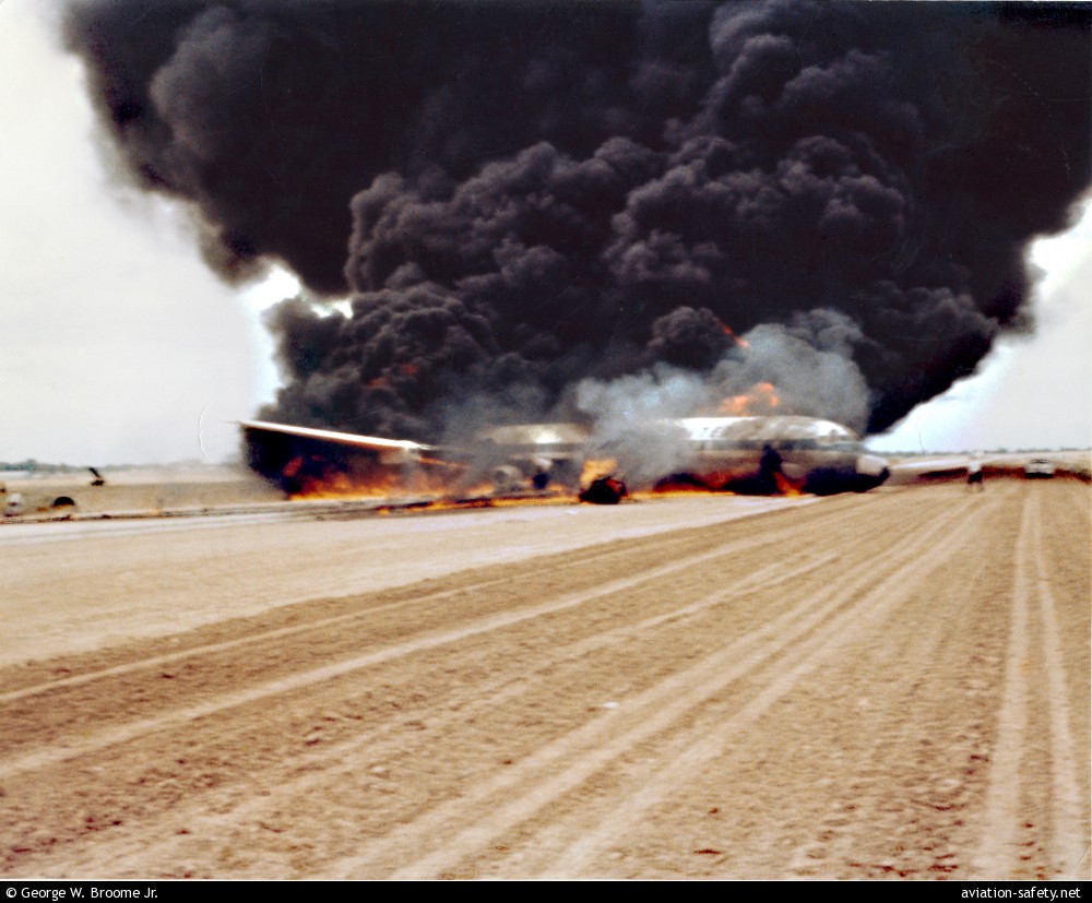 Burning United Airlines Douglas DC-8-12 N8040U at Stapleton airport, Denver, July 1961