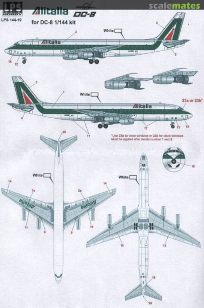 Alitalia Douglas DC-8-43 final colour scheme, LPS Hobby LPS144-19 | 3-side view drawing