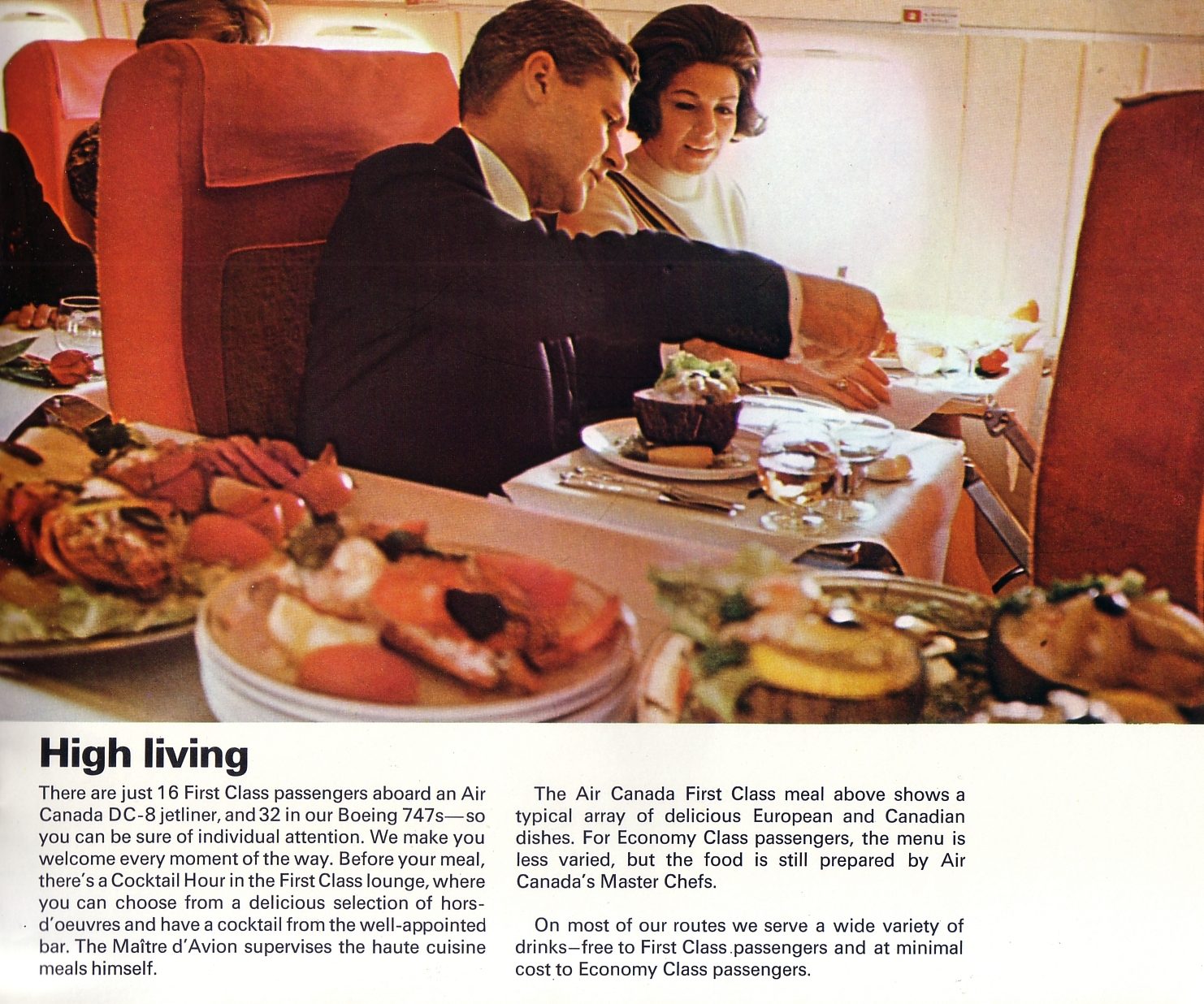 passengers dining in a Air Canada DC-8-43 | advertisement