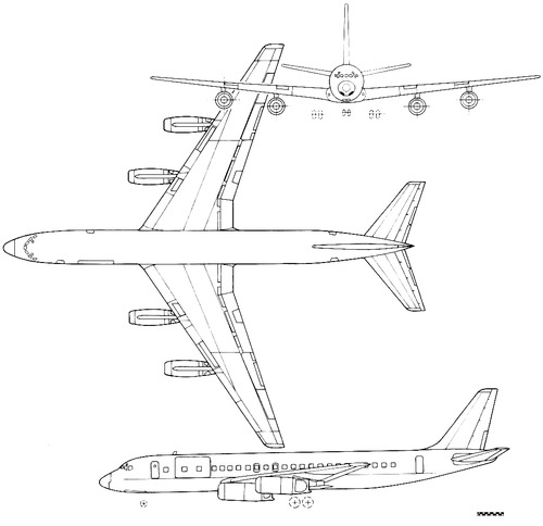 Douglas DC-8-62CF 3-side view scale drawing