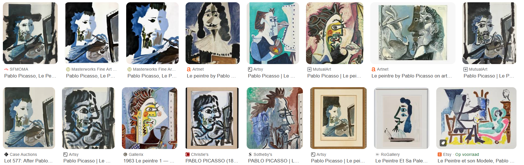 Pablo Picasso "La peintre" paintings overview