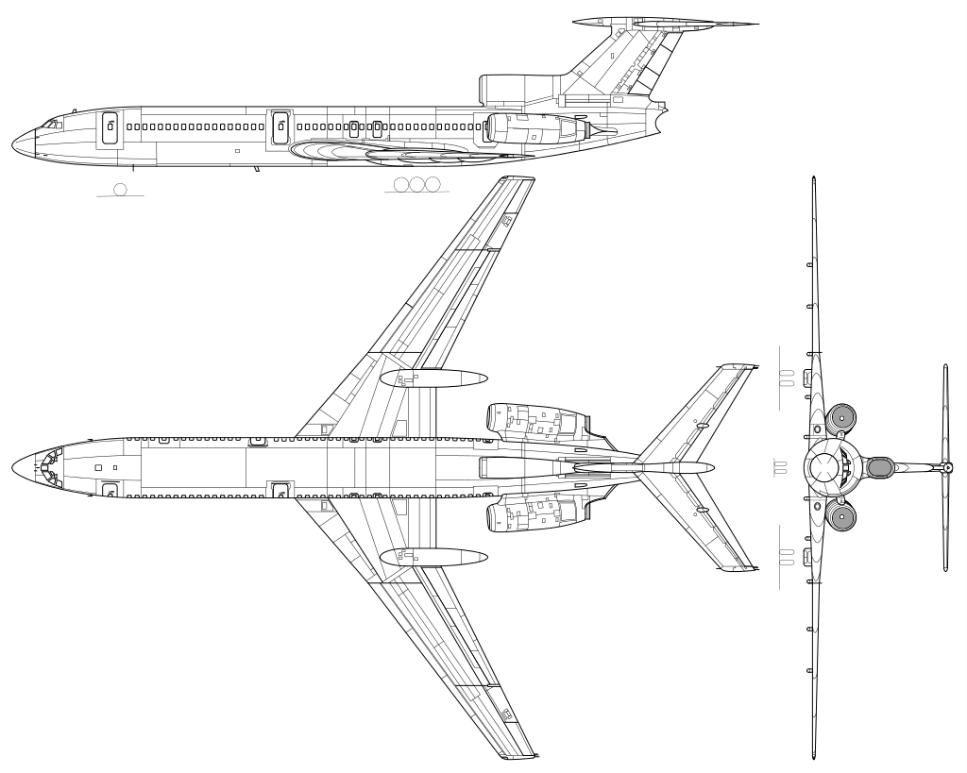 Tupolev Tu-154B 3-view drawing