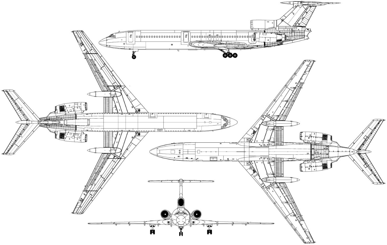 Tupolew Tu-154 blueprint | 3-side view drawing