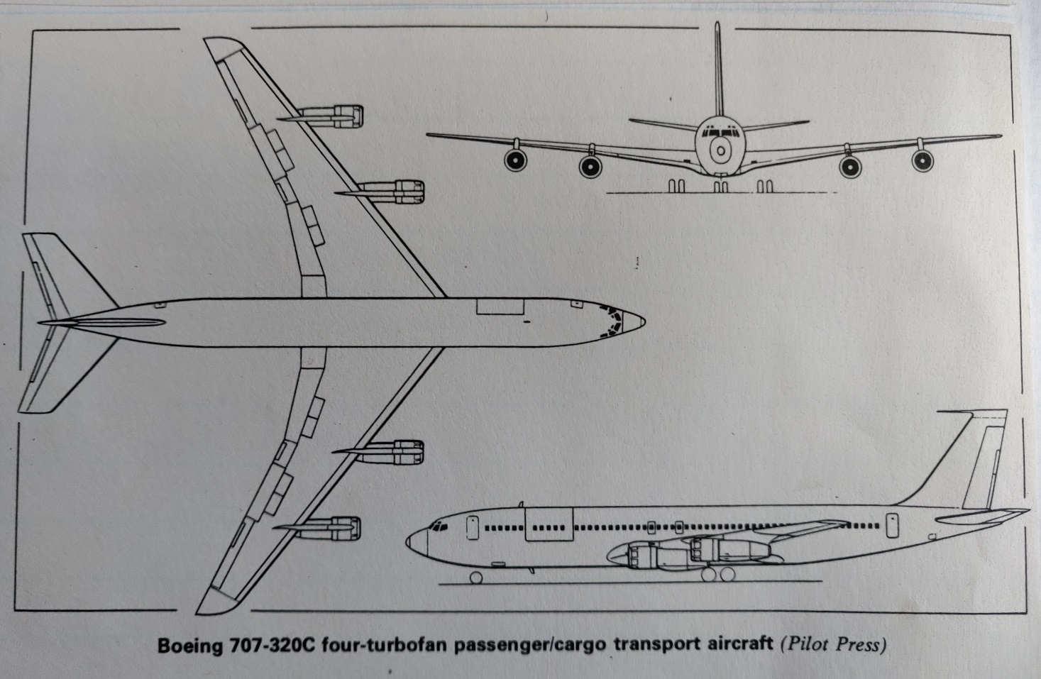 Boeing 707-320C 3-side view scale drawing