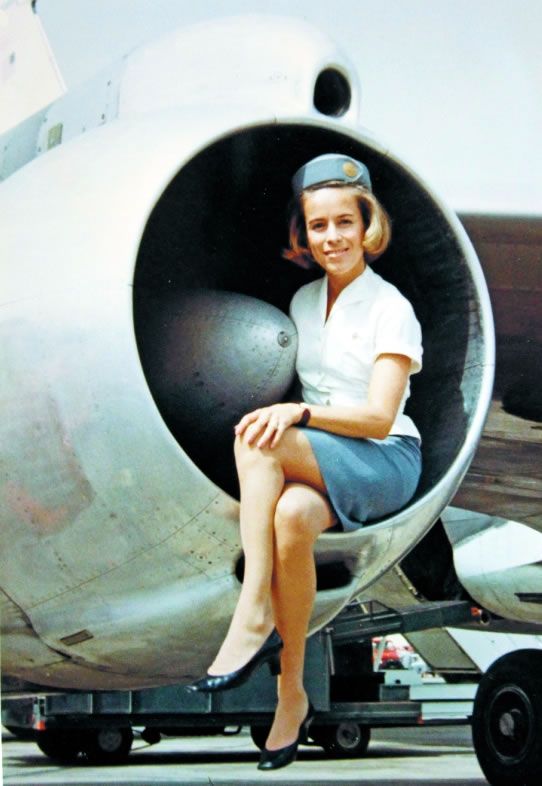 Stewardess in jet engine