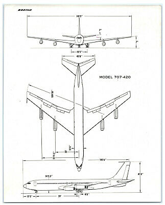 Boeing 707-420 3-side view drawing