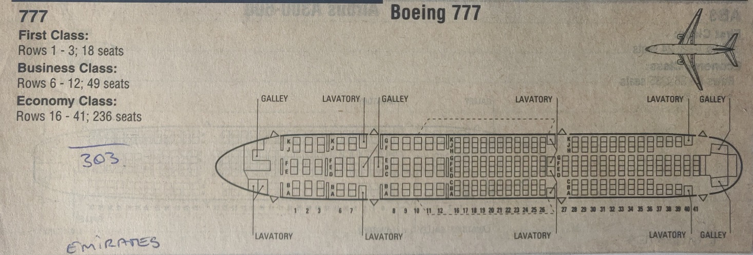 Boeing 777-200ER | Emirates | cabin seat layout