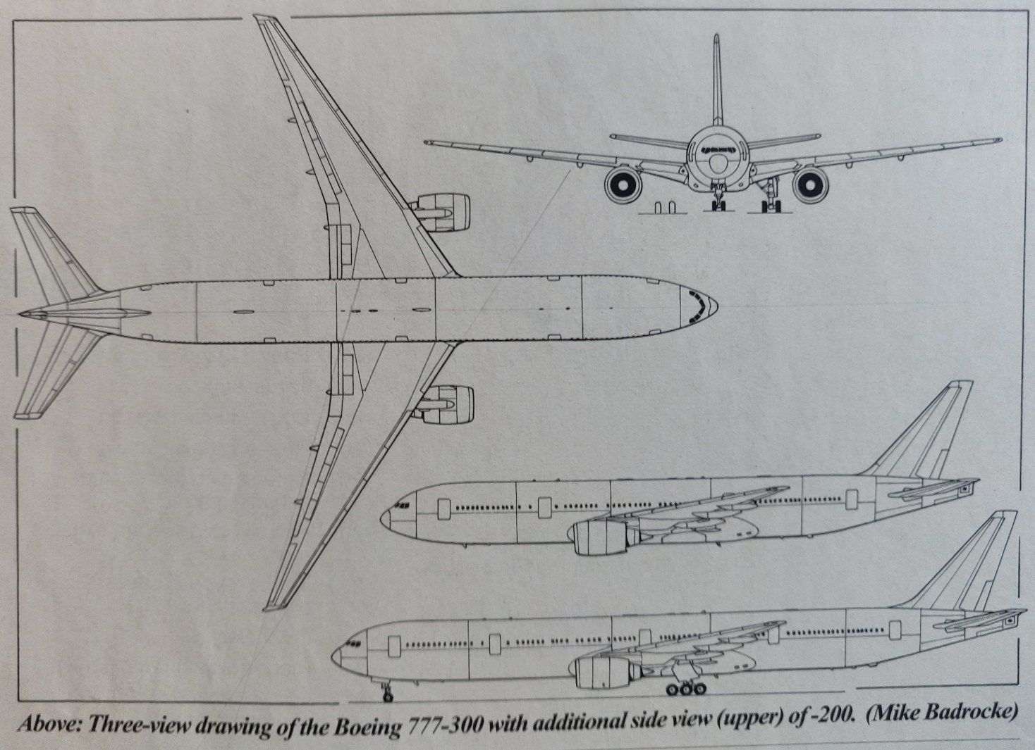 Boeing 777-300 3-side scale drawing