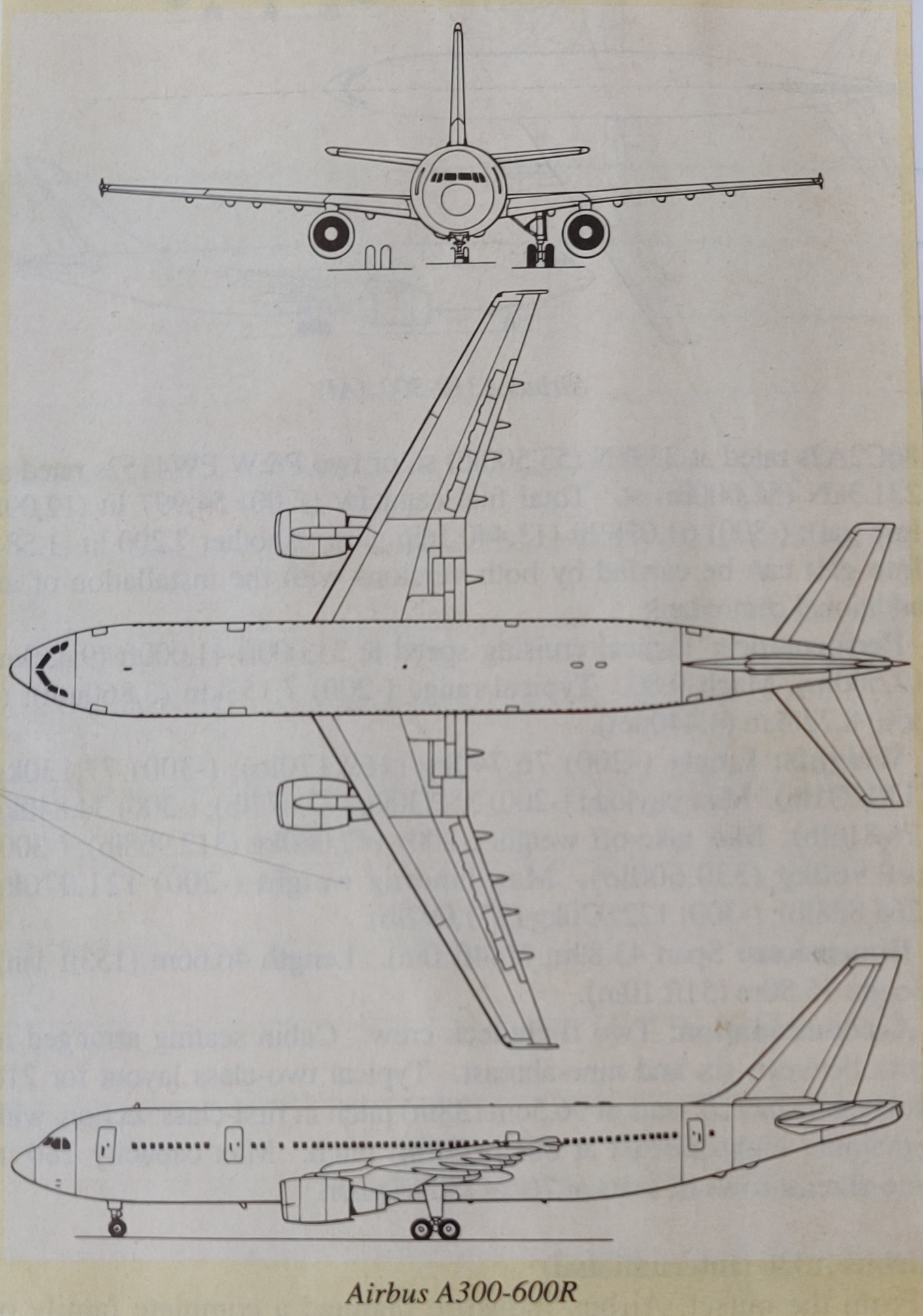 Airbus A300-600R 3-side view scale drawing