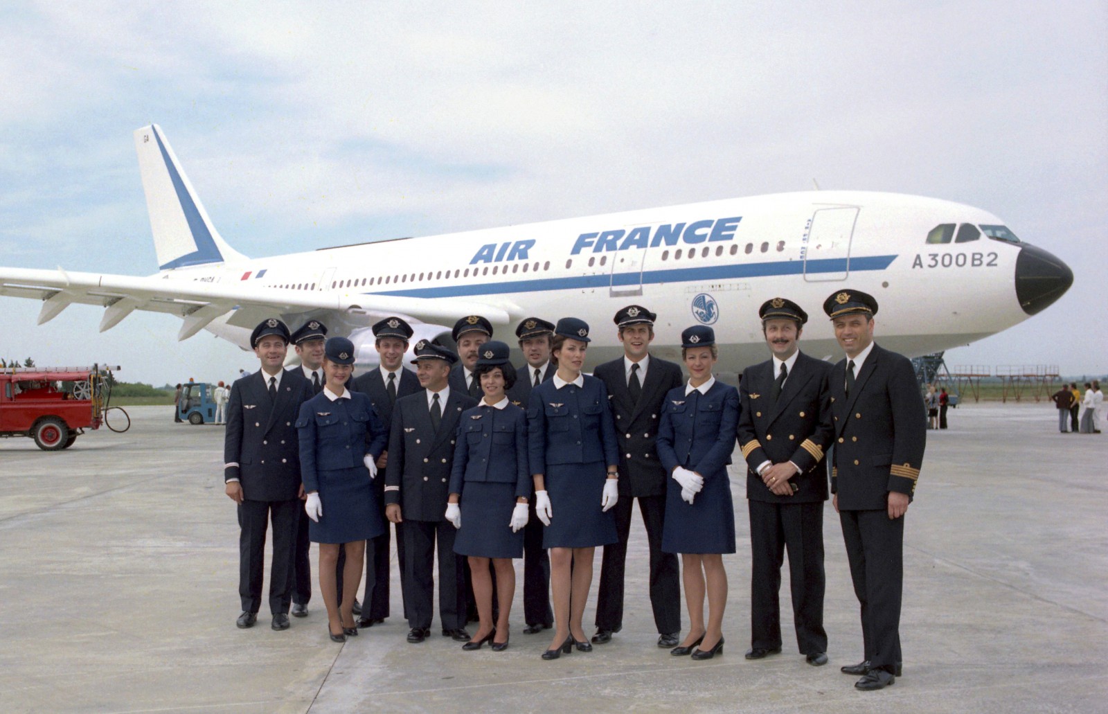 Air France Airbus A300B2 with crew posing in front