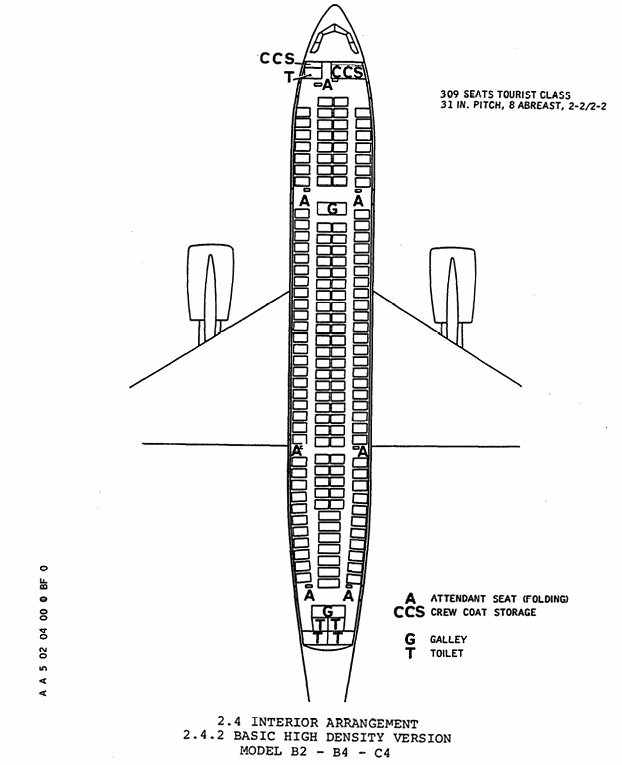 Airbus A300B2-100 high density seating arrangement