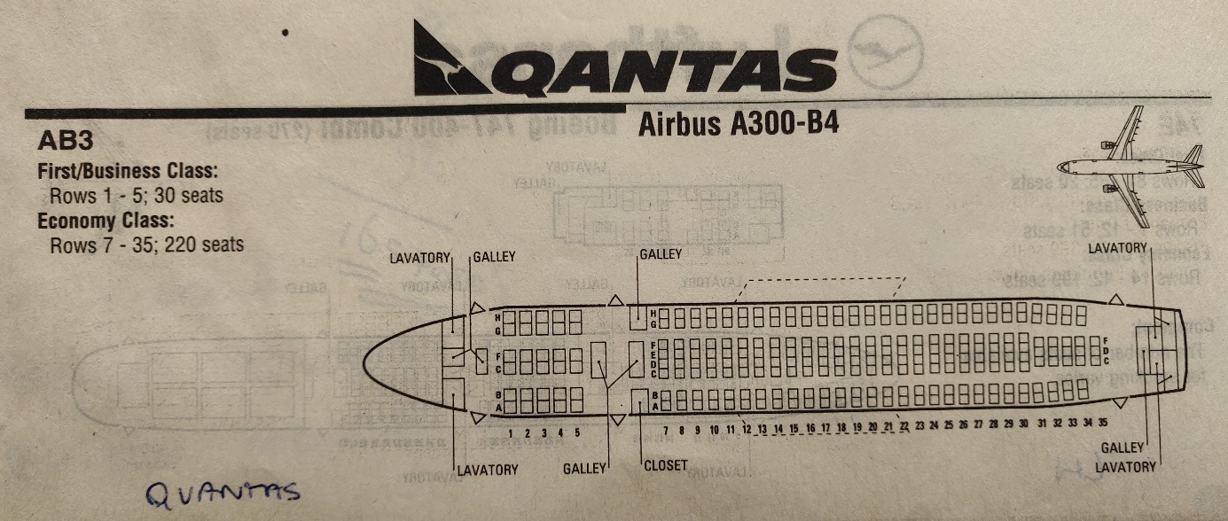 Airbus A300B4 Quantas cabin seat layout