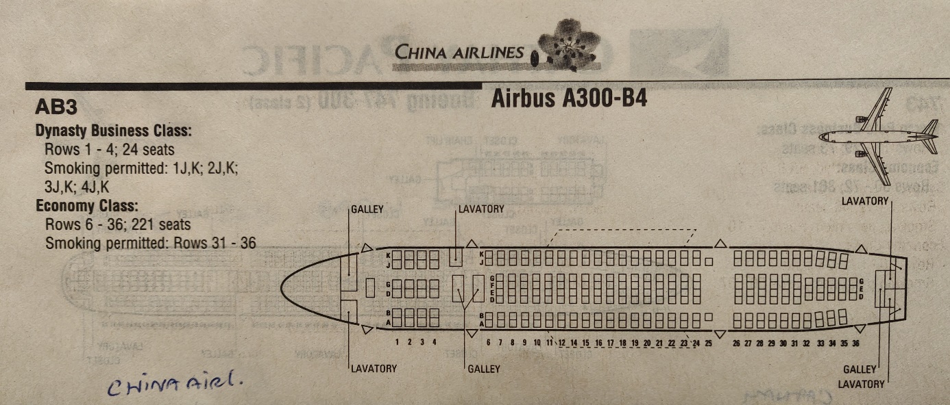 Airbus A300B4 China Airlines cabin seat layout