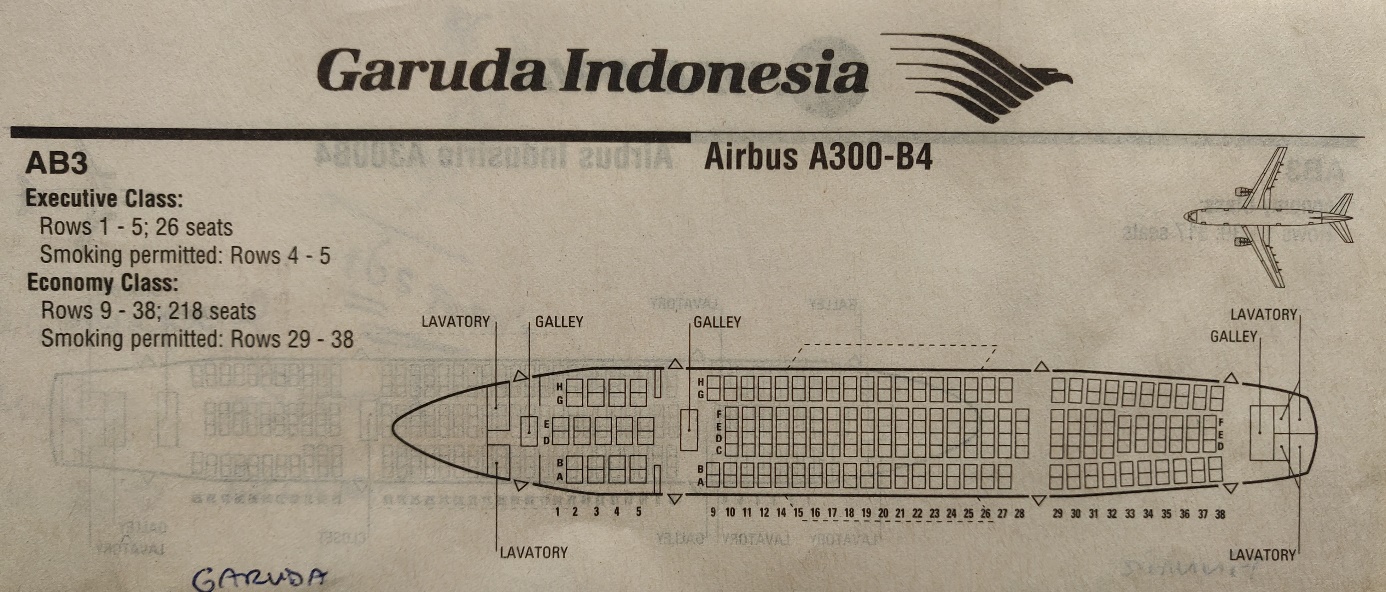 Airbus A300B4 Garuda Indonesia cabin seat arrangement