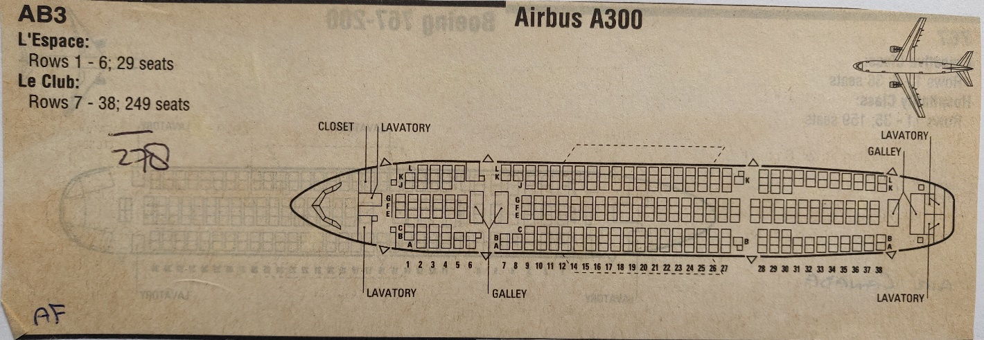 Airbus A300B4 Air France cabin seat layout