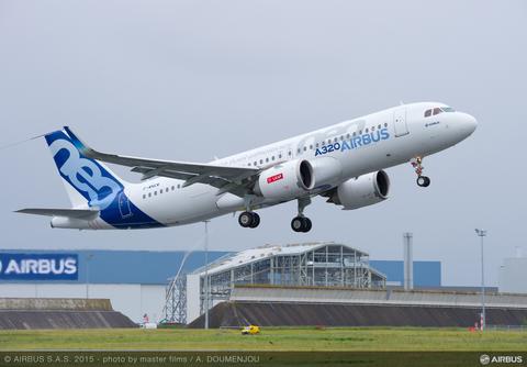 Airbus A320neo prototype taking off