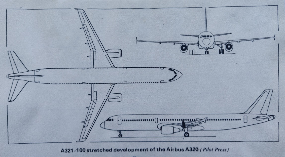 Airbus A321-100 3-side view drawing