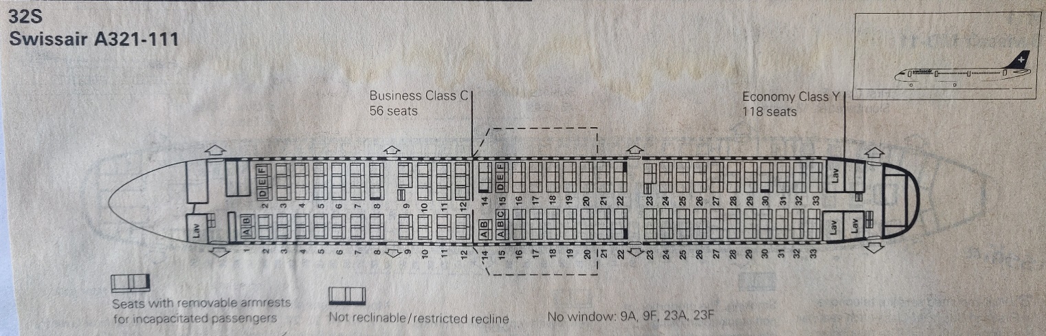 Airbus A321-111 | Swissair| A321-100 cabin layout